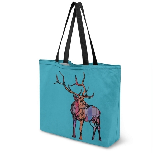 "Plaid Elk" Large Tote Bag - Picture 3 of 3